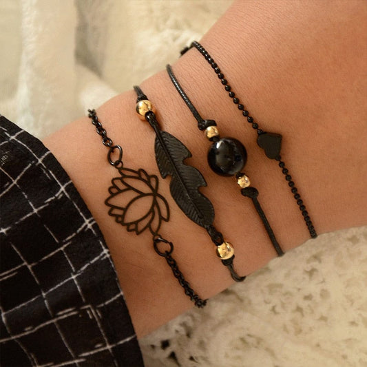 Ensemble de bracelets noirs aux tons dorés Ibiza Vibe