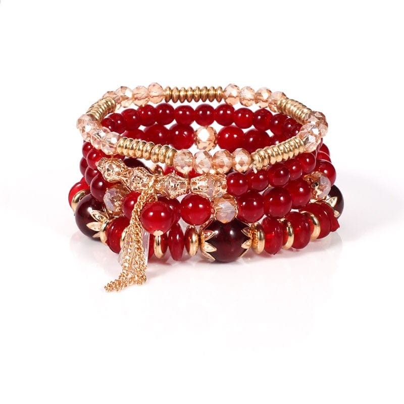 Ensemble de bracelets rouges bohèmes style hippie Ibiza Vibe