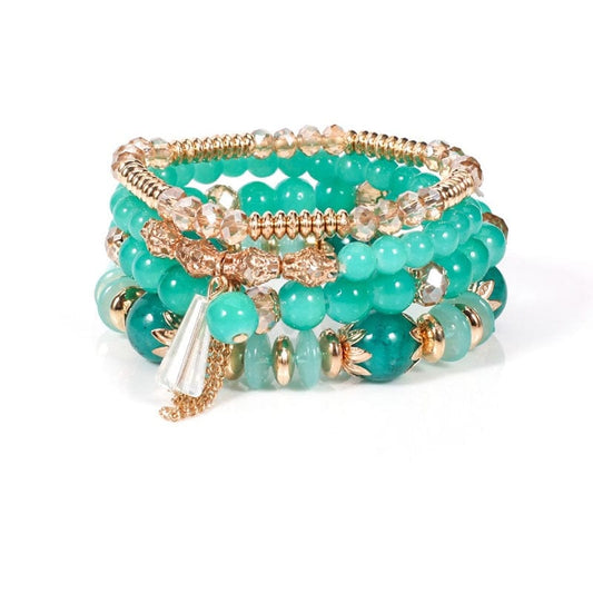 Ensemble de bracelets verts bohèmes style hippie Ibiza Vibe