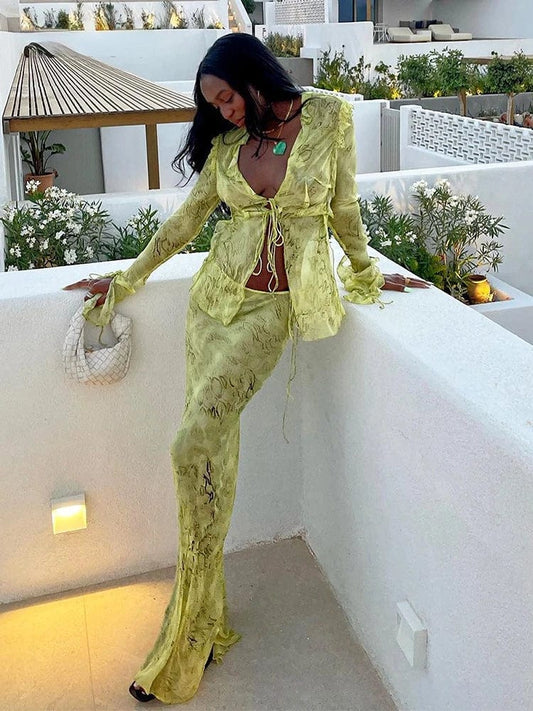 Haut d'été vert avec jupe aérée Ibiza Vibe