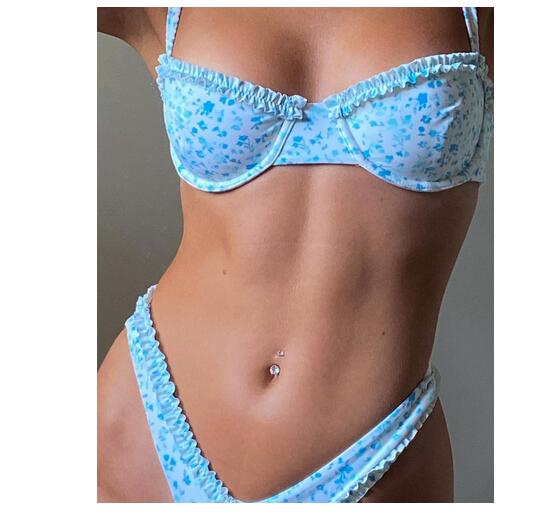 Joli bikini bohème bleu clair à volants Ibiza Vibe