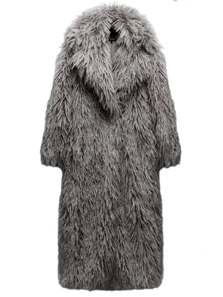 Long manteau de fourrure gris Ibiza Vibe