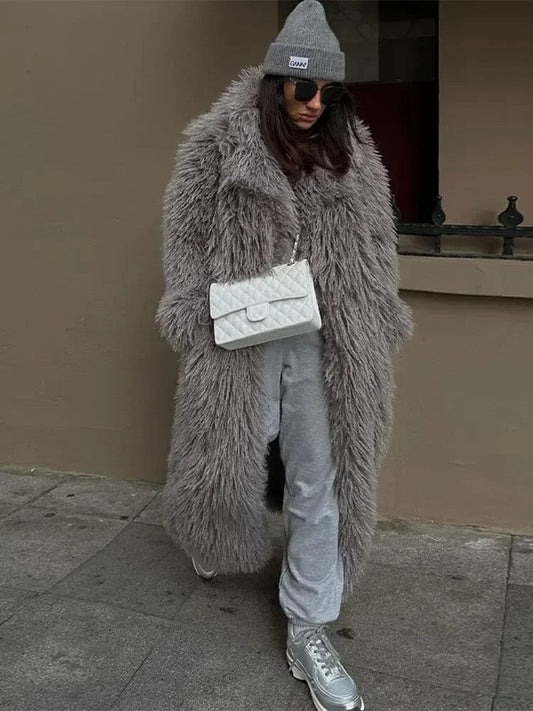 Long manteau de fourrure gris Ibiza Vibe