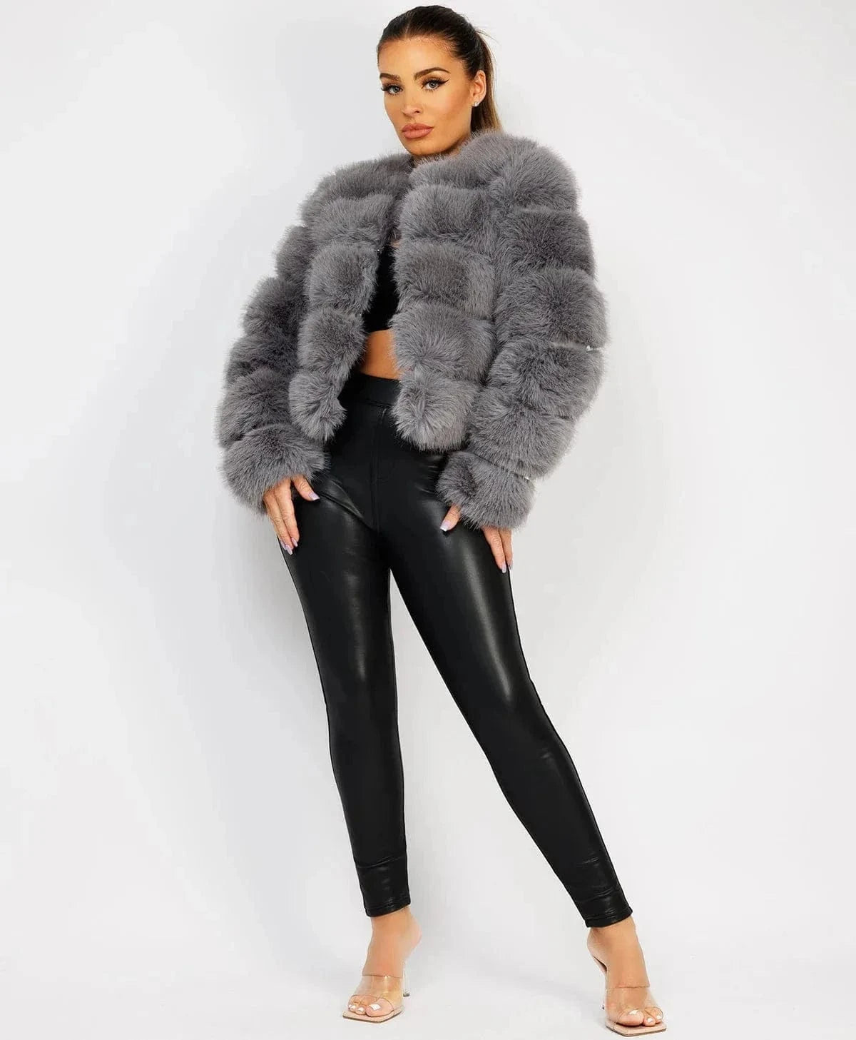 Manteau de fourrure gris Ibiza Vibe