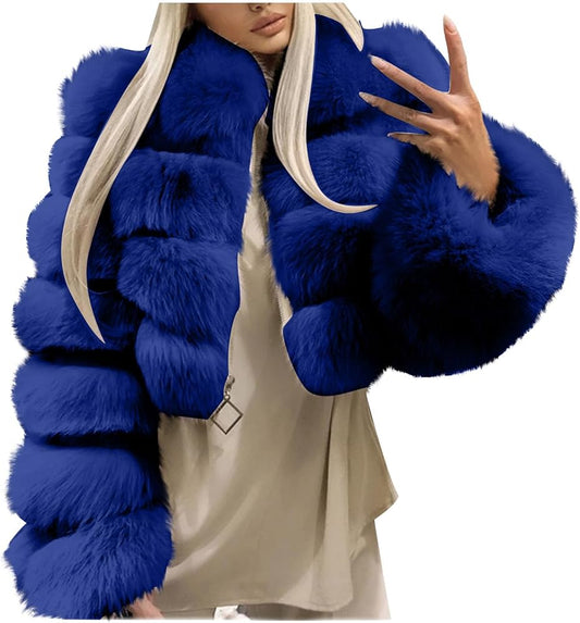Manteau en fausse fourrure bleu Ibiza Vibe