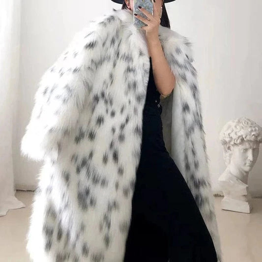 Manteau long en fausse fourrure blanche avec imprimé Ibiza Vibe