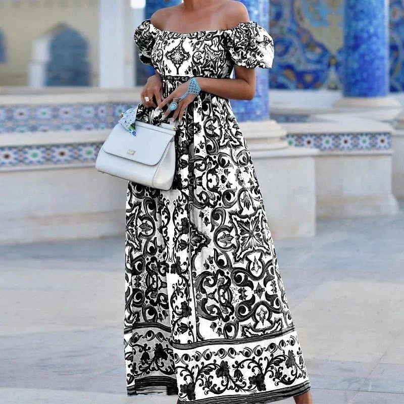 Robe à épaules dénudées avec motif noir et blanc Ibiza Vibe