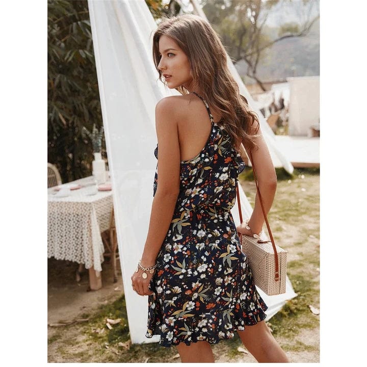 Robe à fleurs noires style bohème Ibiza Vibe