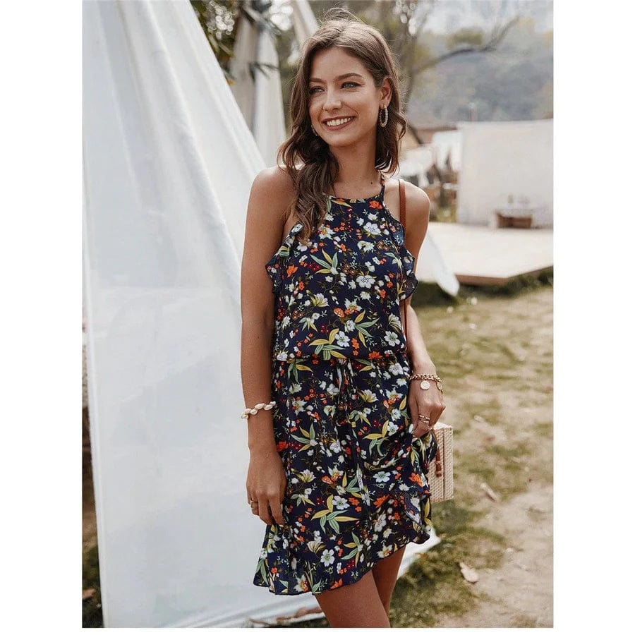 Robe à fleurs noires style bohème Ibiza Vibe