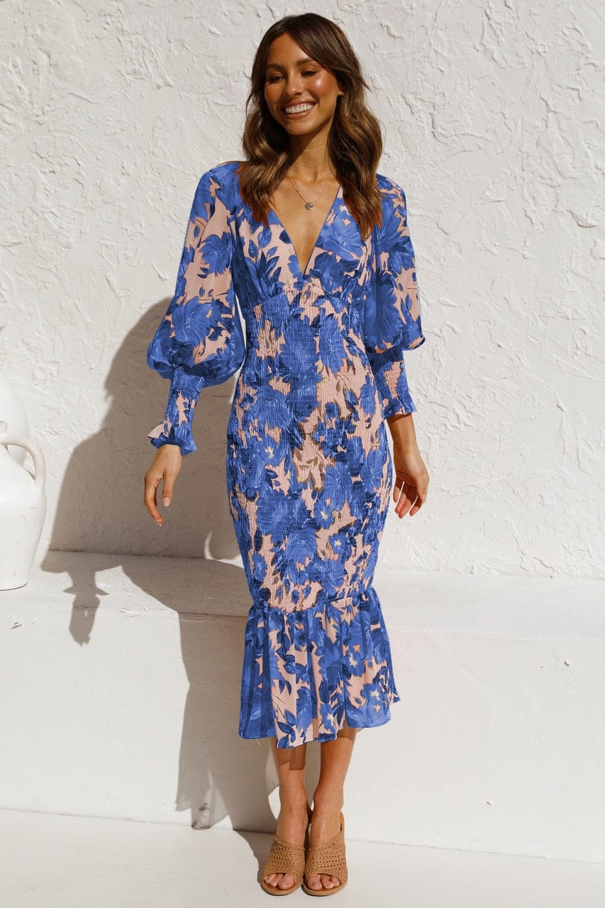 Robe à manches longues avec fleurs élégantes Ibiza Vibe