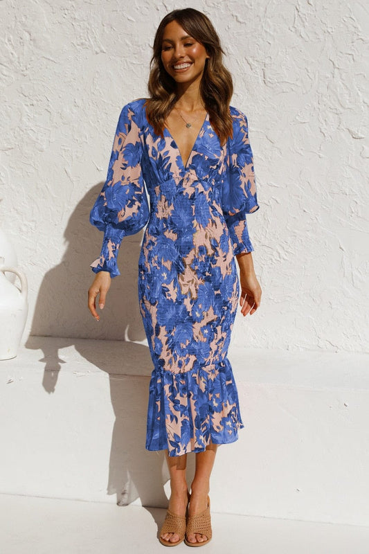 Robe à manches longues avec fleurs élégantes Ibiza Vibe