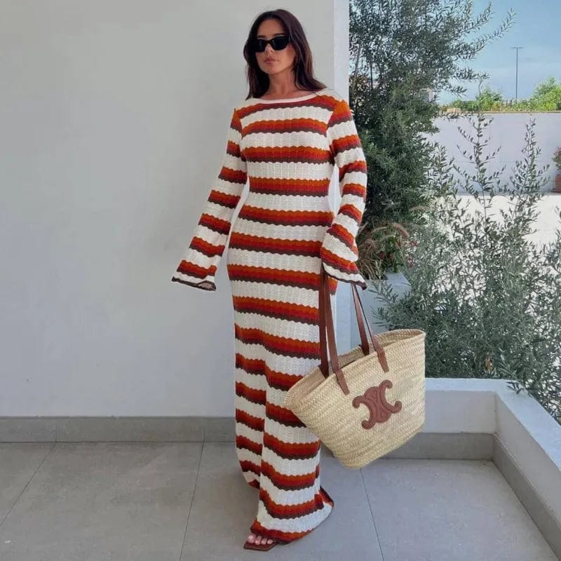 Robe au crochet à rayures orange Ibiza Vibe