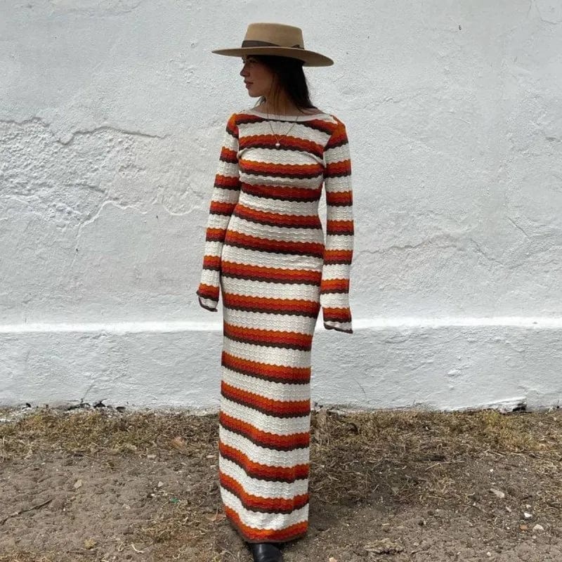 Robe au crochet à rayures orange Ibiza Vibe