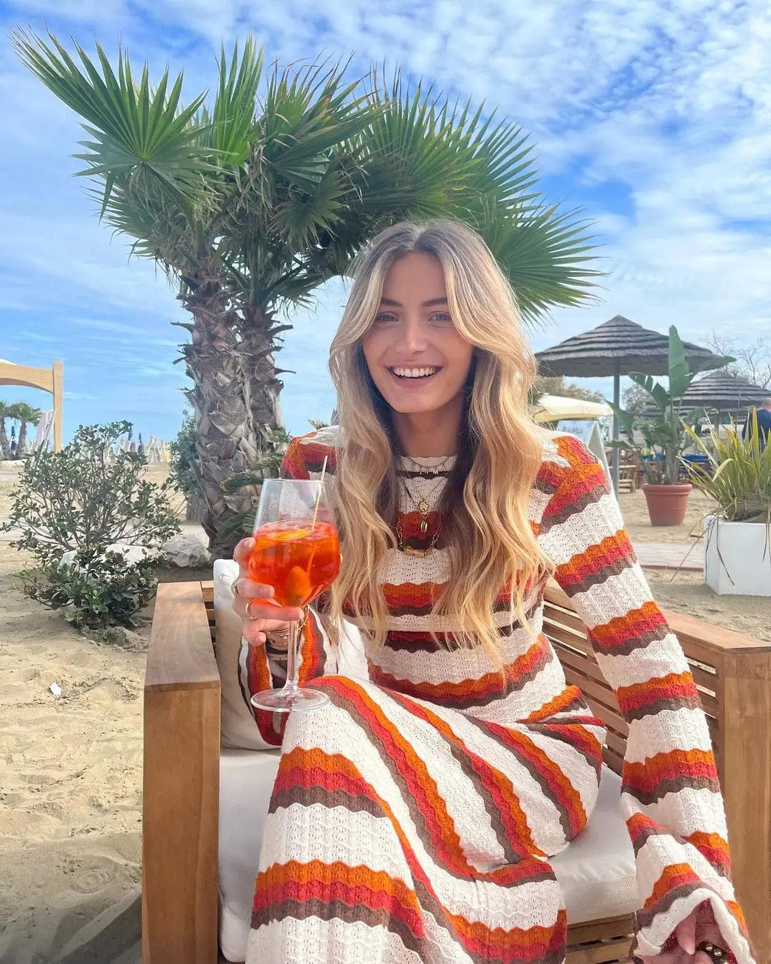 Robe au crochet à rayures orange Ibiza Vibe