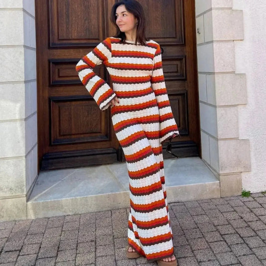 Robe au crochet à rayures orange Ibiza Vibe