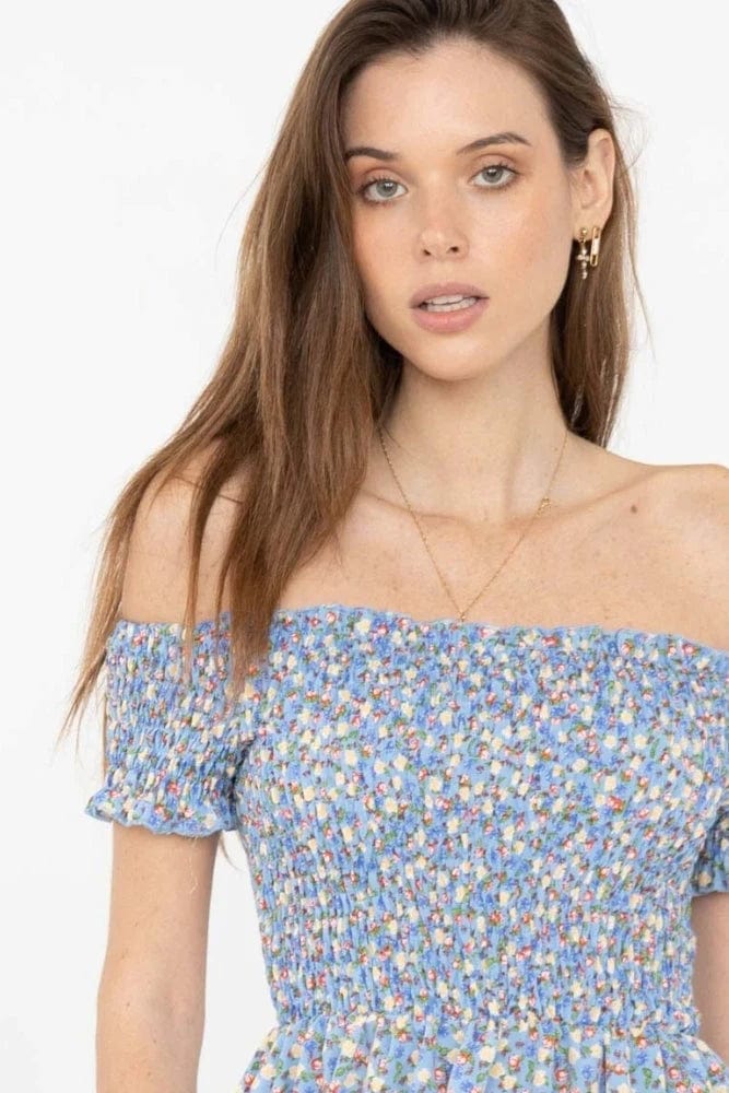 Robe bohème à épaules dénudées et fleurs Ibiza Vibe