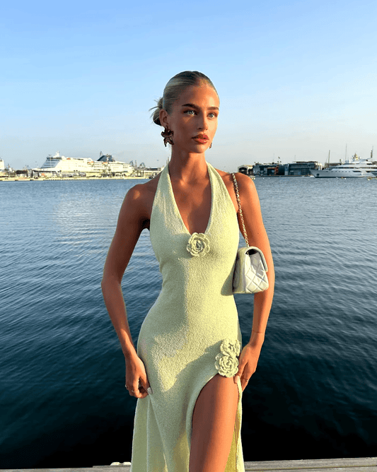 Robe bohème à fleurs vertes Ibiza Vibe