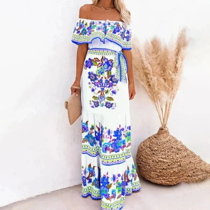 Robe bohème blanche à imprimé floral Ibiza Vibe
