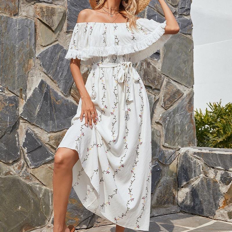 Robe bohème blanche aérée à épaules dénudées Ibiza Vibe
