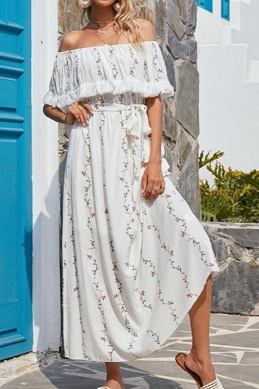 Robe bohème blanche aérée à épaules dénudées Ibiza Vibe