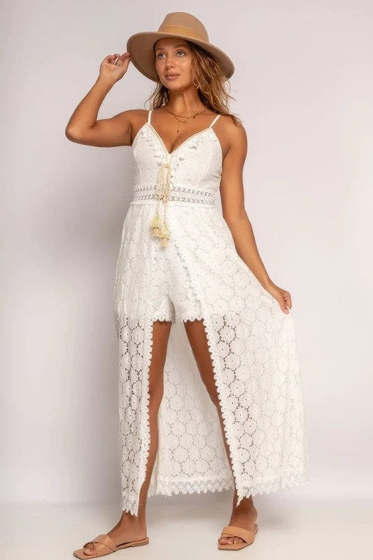 Robe bohème blanche en dentelle à bretelles spaghetti Ibiza Vibe