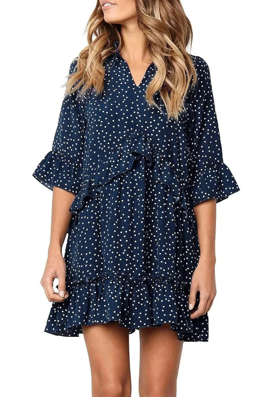 Robe bohème bleu foncé à pois Ibiza Vibe