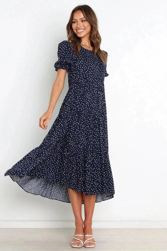 Robe bohème bleu marine à pois Ibiza Vibe