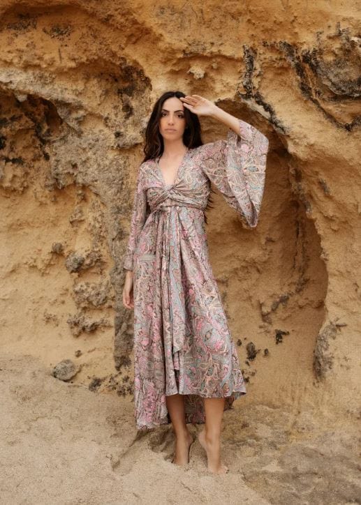 Robe bohème bohème colorée d'été à manches aérées Ibiza Vibe