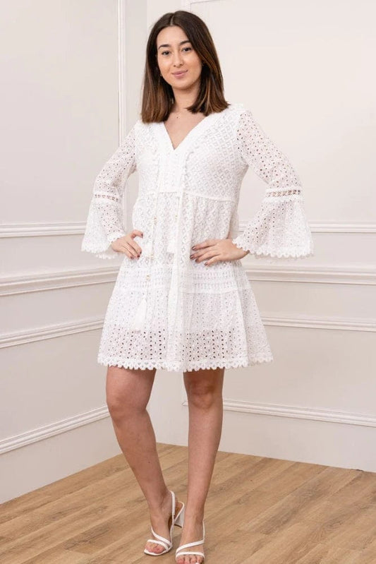Robe bohème courte blanche en dentelle Ibiza Vibe