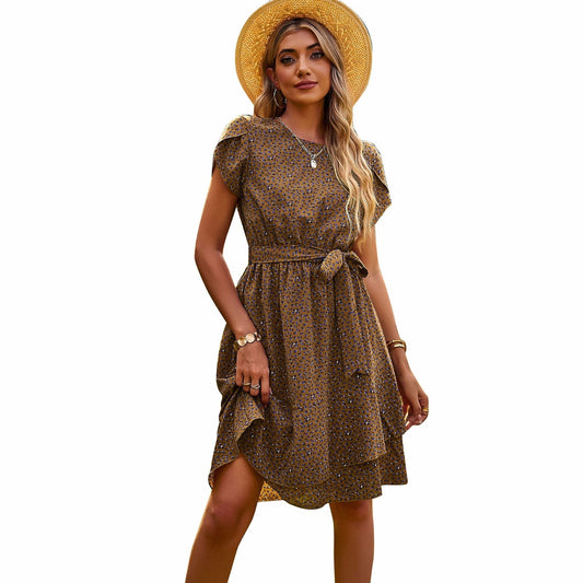 Robe bohème courte marron style campagnard Ibiza Vibe