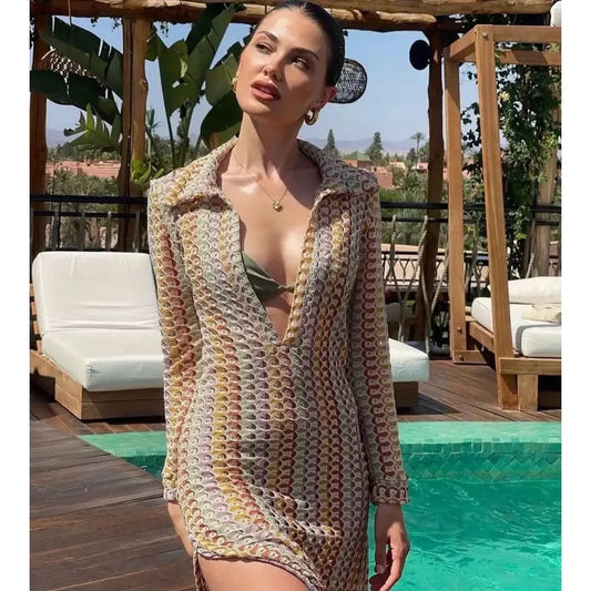 Robe bohème en tricot multicolore au crochet Ibiza Vibe