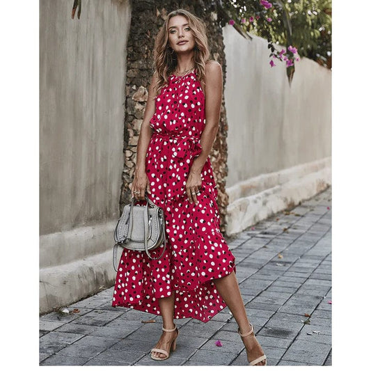 Robe bohème midi rouge/rose Ibiza Vibe