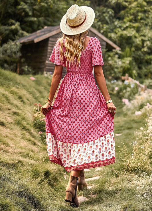 Robe bohème rose à imprimé style hippie Ibiza Vibe