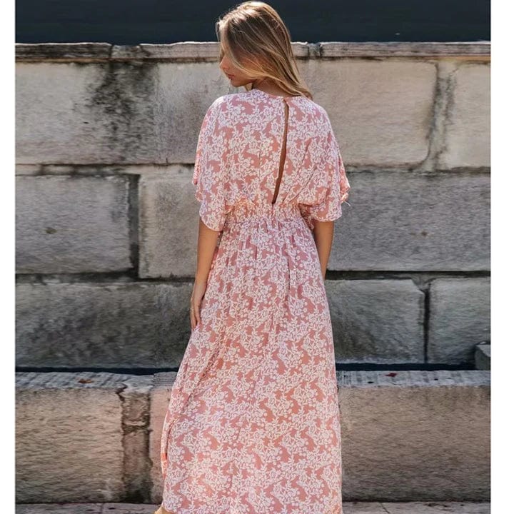 Robe bohème rose poudré à imprimé Ibiza Vibe