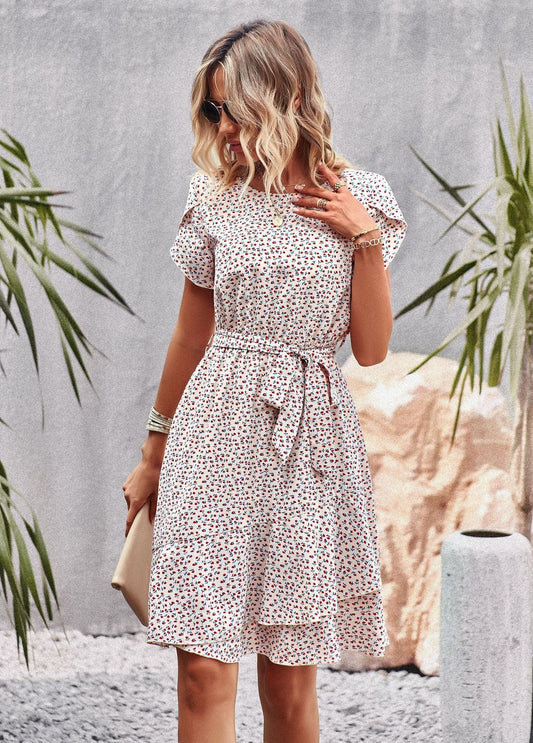 Robe courte blanche style bohème à imprimé noir Ibiza Vibe
