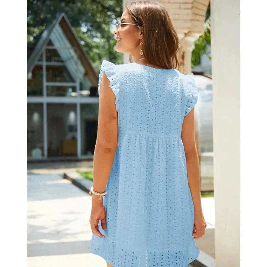 Robe courte bleu ciel style bohème Ibiza Vibe