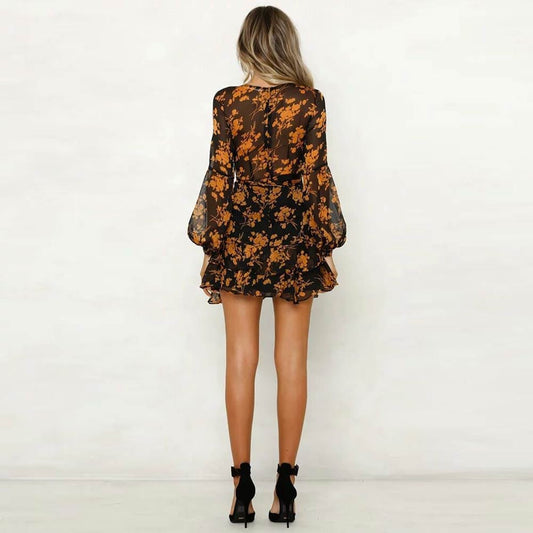 Robe courte bohème à imprimé floral orange Ibiza Vibe