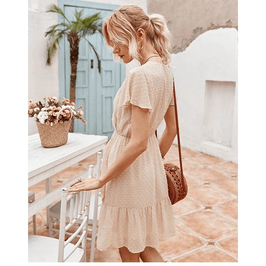 Robe courte bohème beige Ibiza Vibe