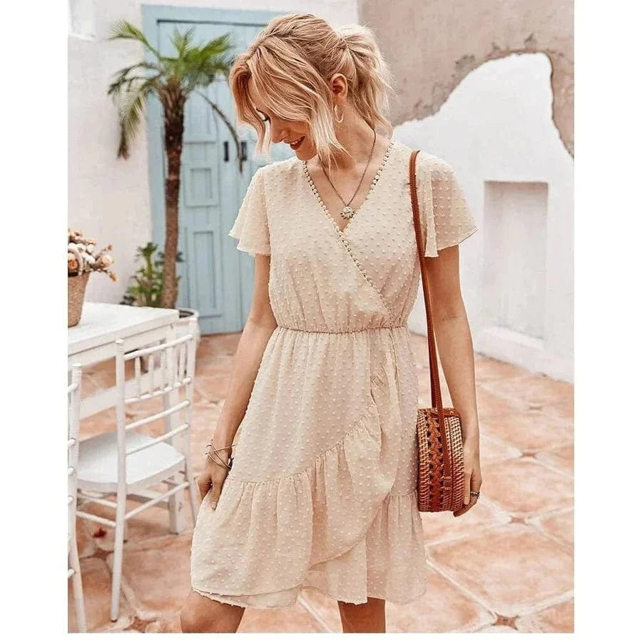 Robe courte bohème beige Ibiza Vibe