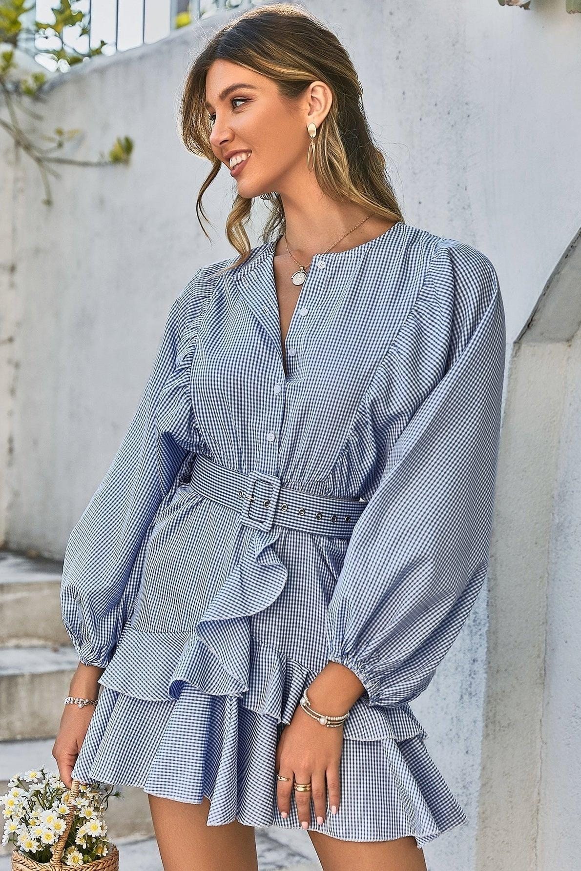 Robe courte bohème bleu clair Ibiza Vibe