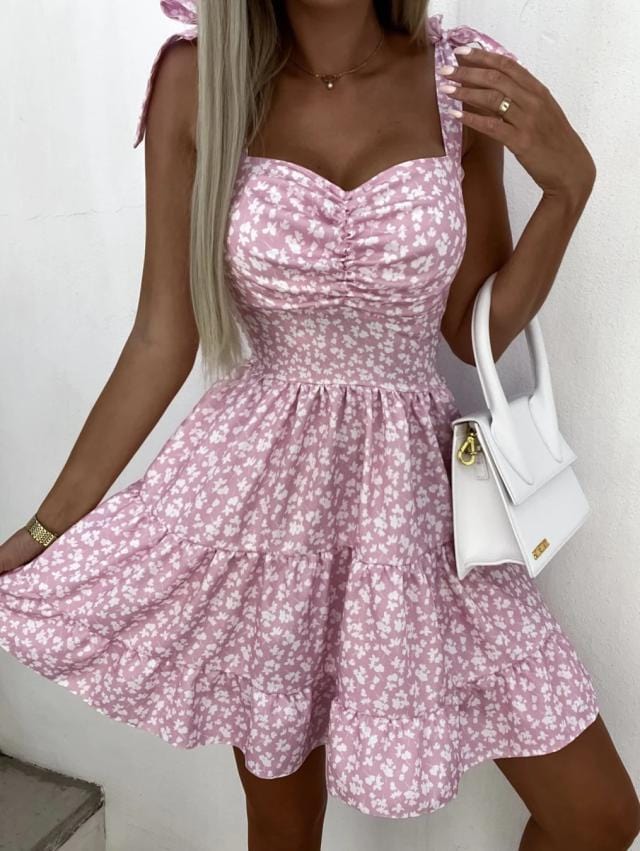Robe courte bohème rose à imprimé fleuri Ibiza Vibe
