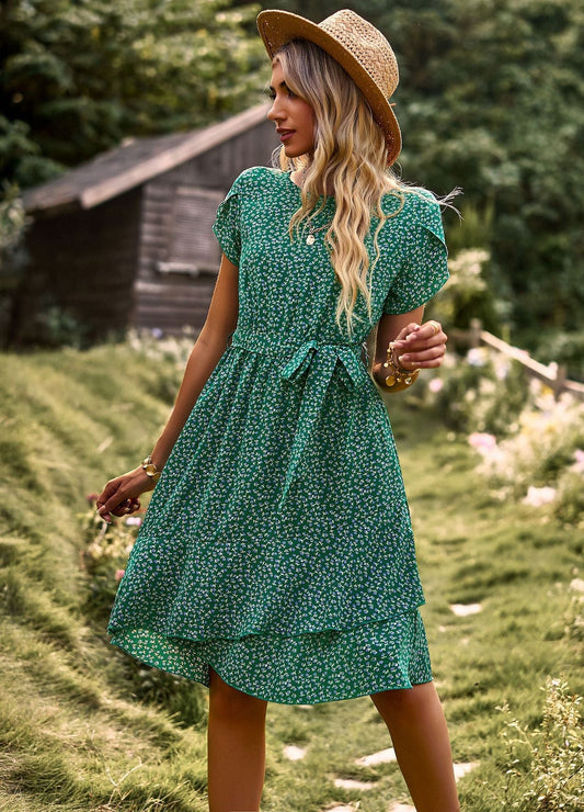 Robe courte bohème verte à imprimé Ibiza Vibe