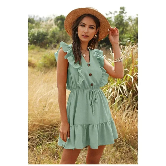 Robe courte bohème verte Ibiza Vibe