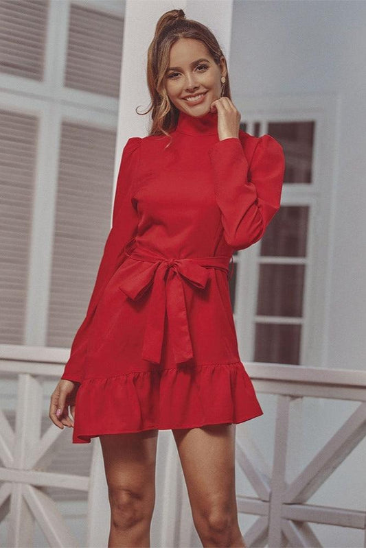 Robe courte rouge bohème à manches longues Ibiza Vibe