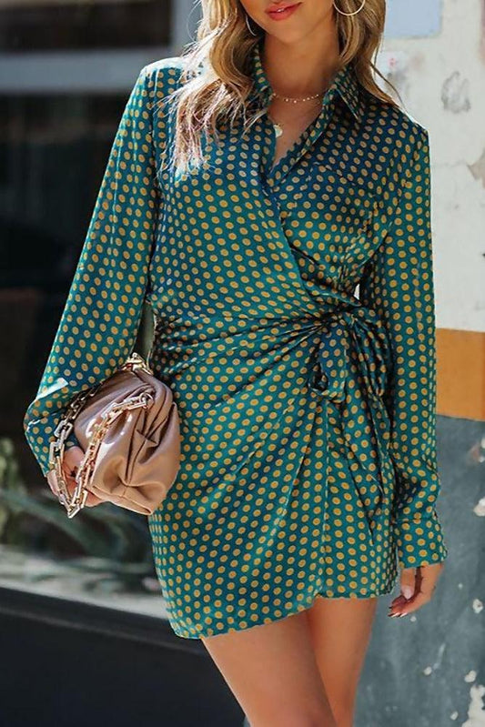 Robe courte verte bohème à manches longues Ibiza Vibe