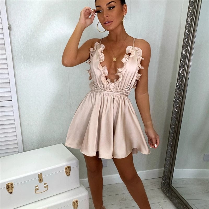 Robe d'été beige à col en V et dos nu Ibiza Vibe