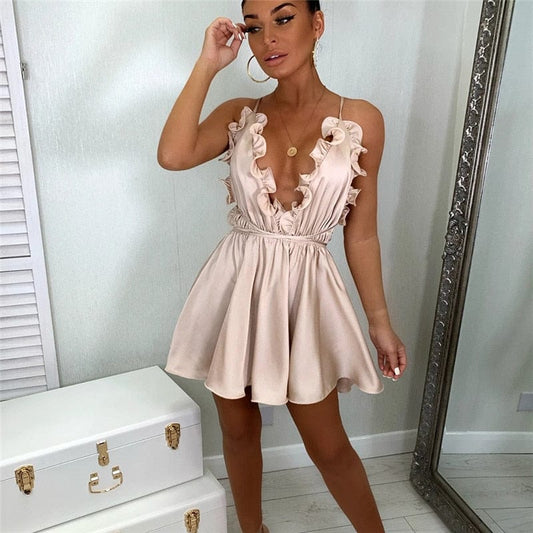 Robe d'été beige à col en V et dos nu Ibiza Vibe