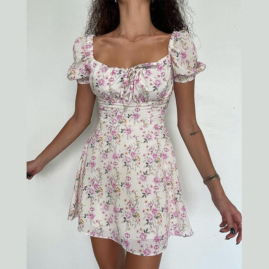 Robe d'été bohème à imprimé floral rose Ibiza Vibe