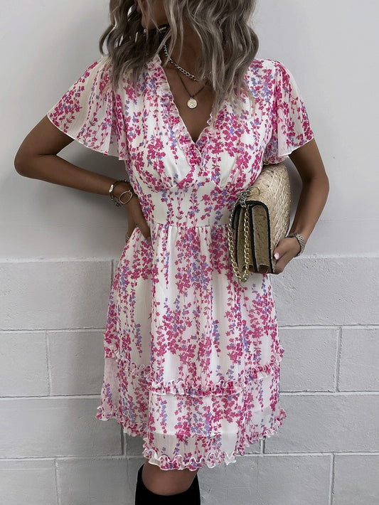 Robe d'été bohème blanche et rose à imprimé floral Ibiza Vibe
