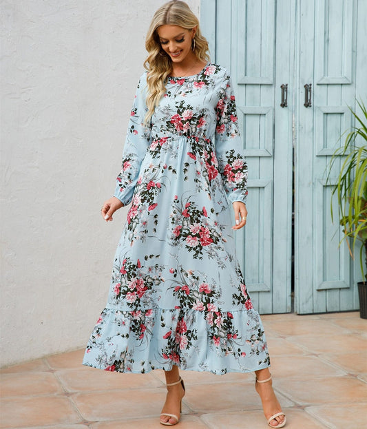 Robe d'été bohème bleu clair à imprimé floral Ibiza Vibe